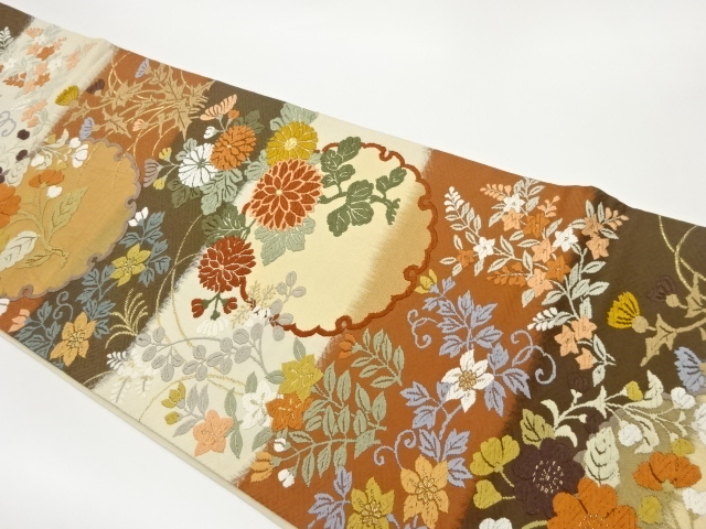 JAPANESE FUKURO OBI / KARA-ORI / WOVEN FLORAL PLANTS